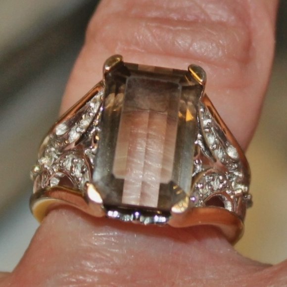 Victoria Wieck Jewelry - Brown Topaz w Genuine Diamonds 2-Tone 925 Ring